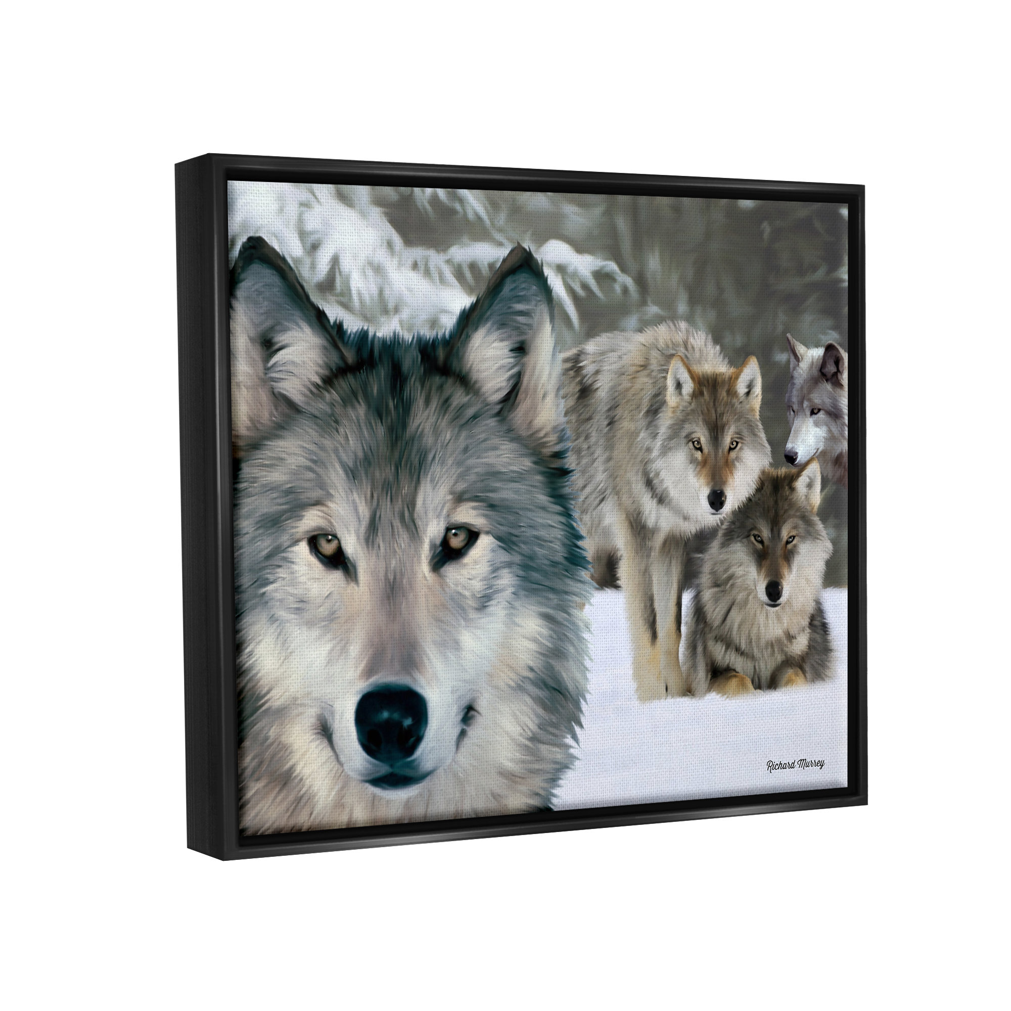Millwood Pines Wild Wolves Snowy Winter Landscape Framed Floater Canvas